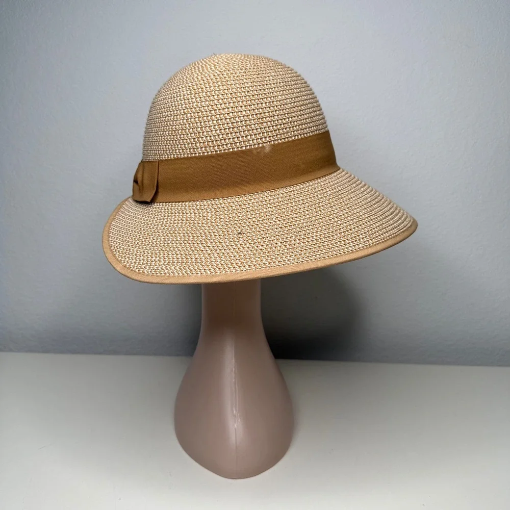 Magid Hats Sun Hat Womens Tan Paper Straw Wide Brim Bow Ribbon Coastal OS‎